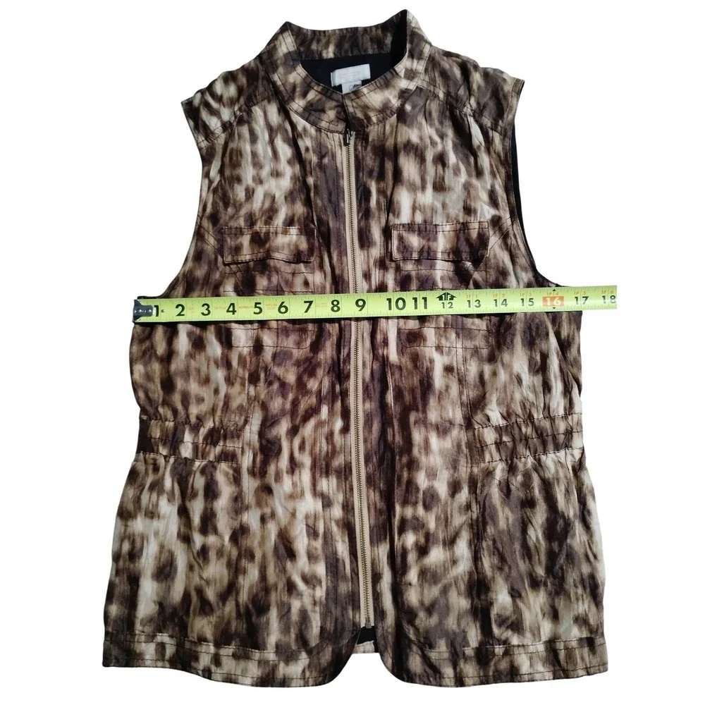Chicos Womens Brown Animal‎ Print Metallic Silk Blend Zip Front Vest Size 0 S